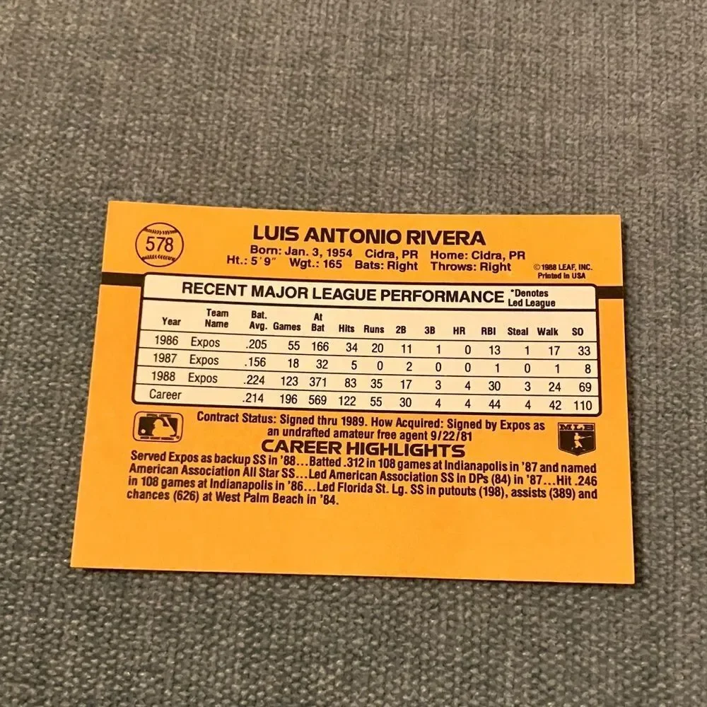 1989 Donruss Montreal Expos Baseball Card Trading Card